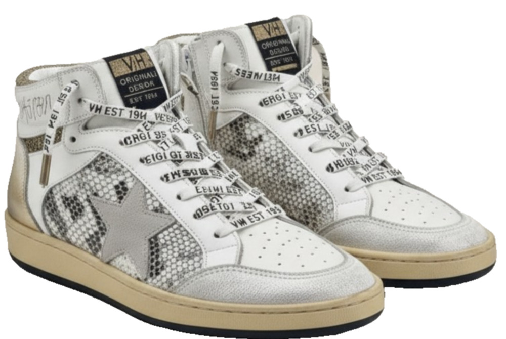 Vintage Havana 1954 High Top Sneakers Womens Size 7 White Gold Snakeskin Star